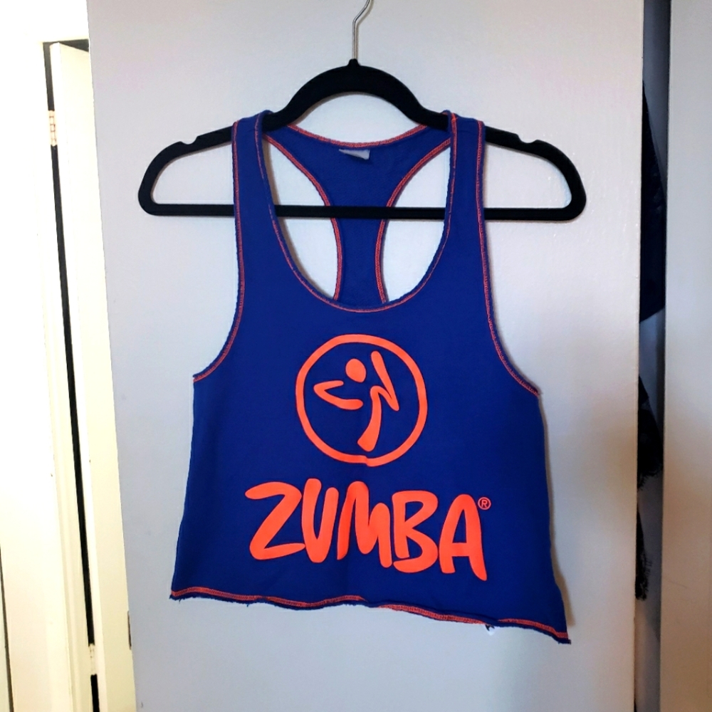 ZUMBA WEAR Blue & Neon Orange Print Crop Top